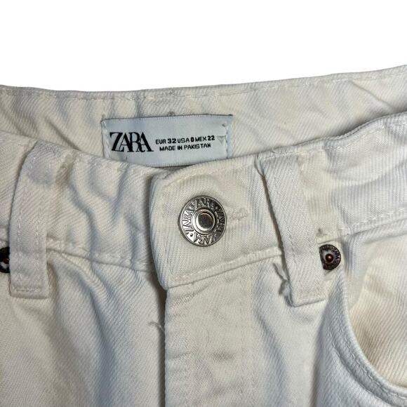 Zara High Waisted White Straight Leg Ankle Jeans Size 0 - Picture 2 of 7